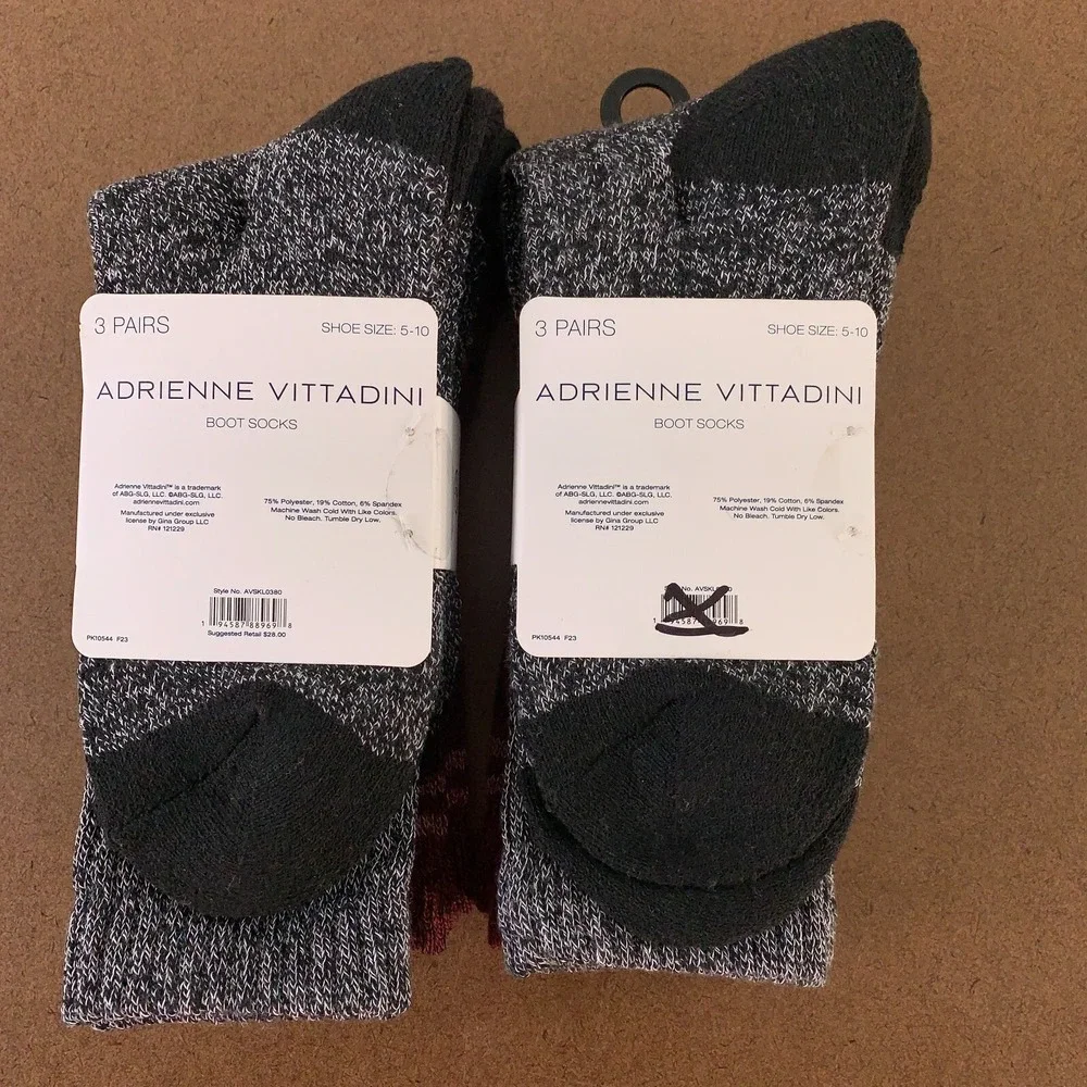 Adrienne Vittadini Women's Shoe Size 5-10 Wine‎ Striped Boot Socks 6 Pairs NWT